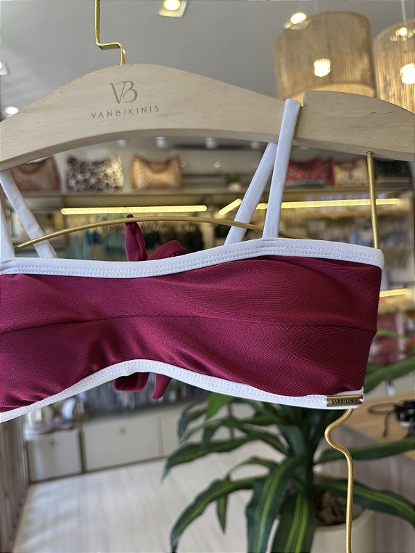 Top com bojo removível 2304 Glow bordo e Viés branco ( CALCINHA NÃO INCLUSO)