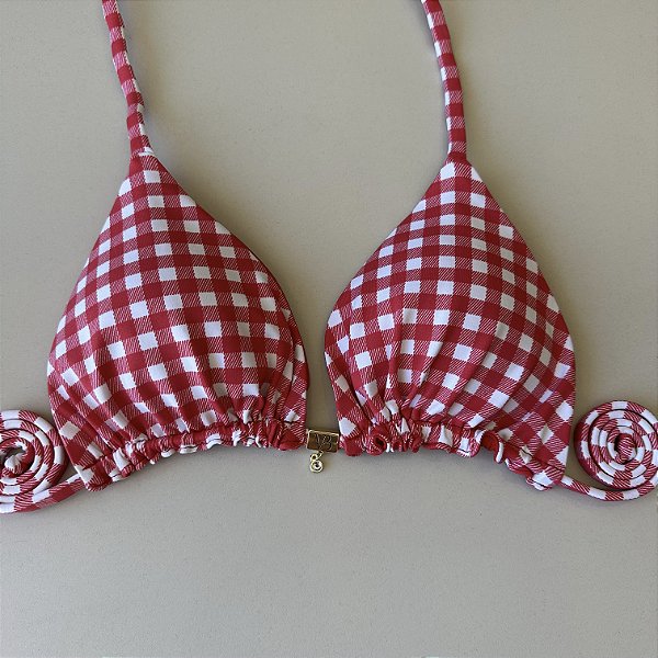 Cortininha 004 com Bojo Maleável Estampa xadrez vermelho (CALCINHA NÃO INCLUSO)