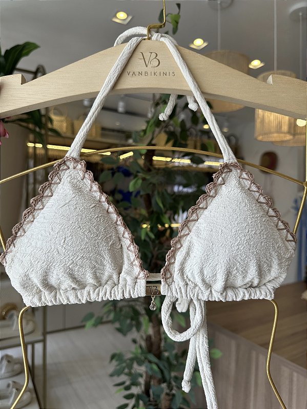 Cortininha com Bojo Removível Maragogi crochê handmade 014 ( CALCINHA NÃO INCLUSO)