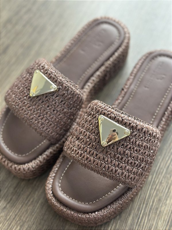 Sandália Flat Ráfia Marrom