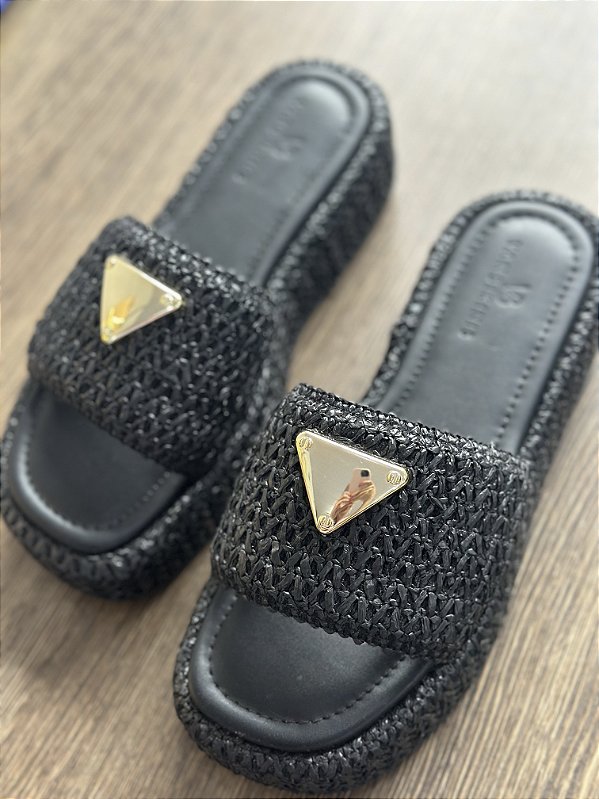 Sandália Flat Ráfia Preta