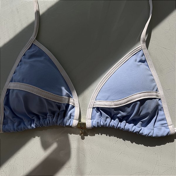 Cortininha 018 com bojo removível Ipanema azul candy viés e detalhes branco (calcinha não inclusa)