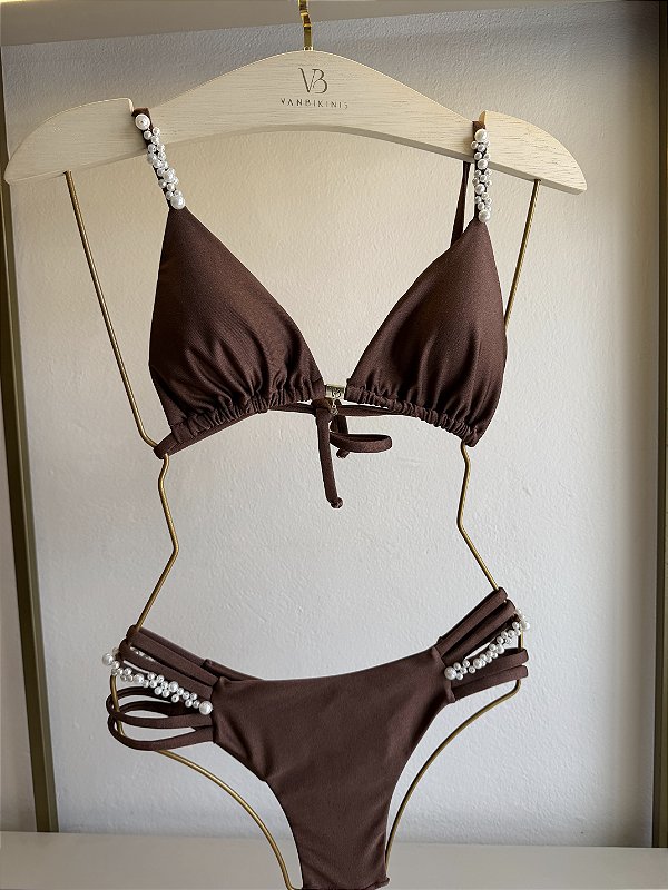 Calcinha 005 cintura média com bordado pérola fio duplo Amalfi marrom (BUSTO NÃO INCLUSO)