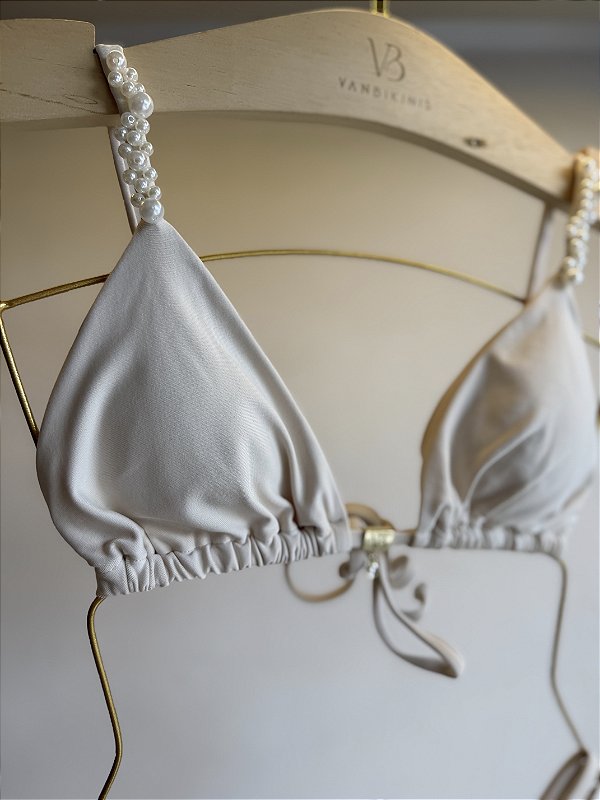 Top cortininha com bojo removível 004 com bordado pérolas Amalfi off white (CALCINHA NÃO INCLUSO)