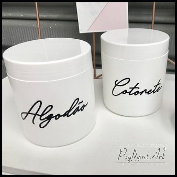 Pote Decorado Cotonete Escrita Preta