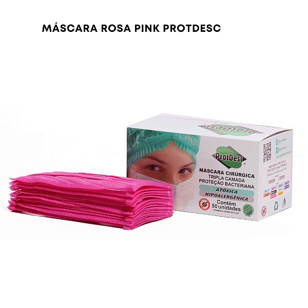 Máscara Rosa Pink  Descartável Protdesc Caixa com 50un