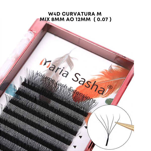Cilios Maria Sasha 4D Preto curvatura M Mix 8 ao 12