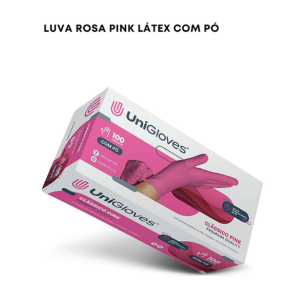 Luva Rosa Unigloves Látex com Pó