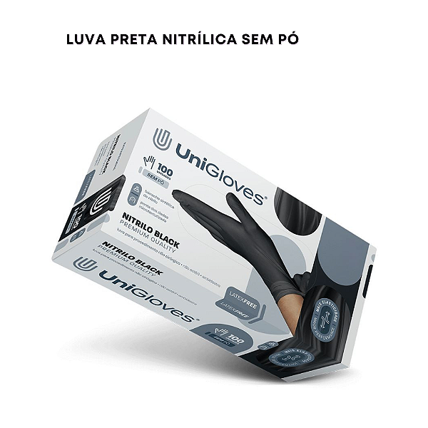 Luva Preta Unigloves Nitrilo sem Pó