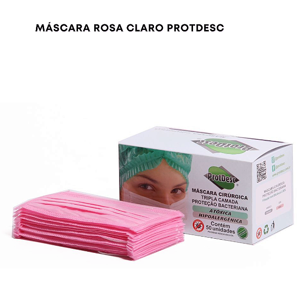 Máscara Rosa Claro Descartável Protdesc Caixa com 50un