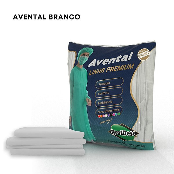 Avental Branco Protdesc descartável com 10 unidades