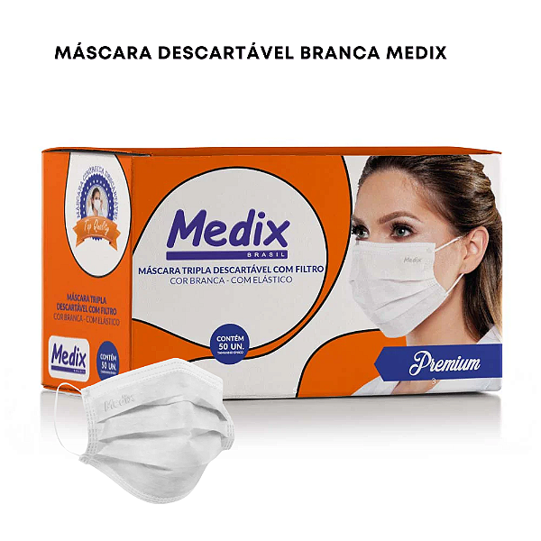 Máscara Branca Medix caixa com 50un