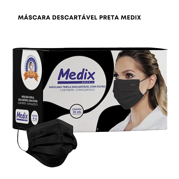 Máscara Preta Medix caixa com 50un