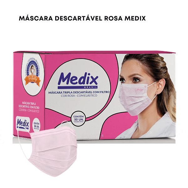 Máscara Rosa Medix caixa com 50un