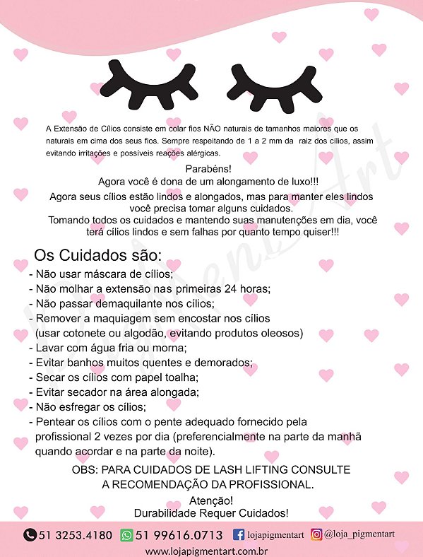 Ficha de Cuidados de Cílios