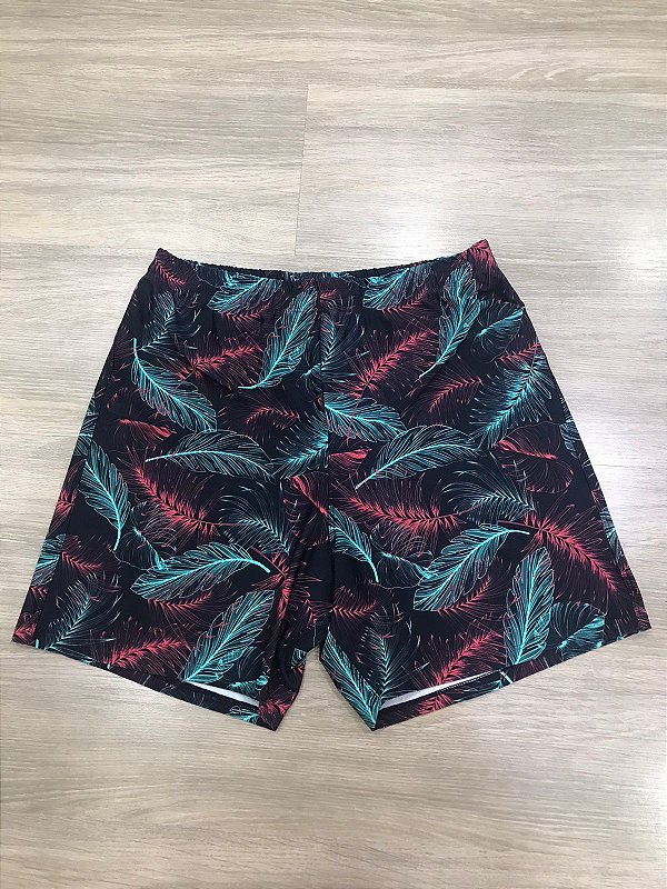 Bermuda masculina folhas vermelho verde