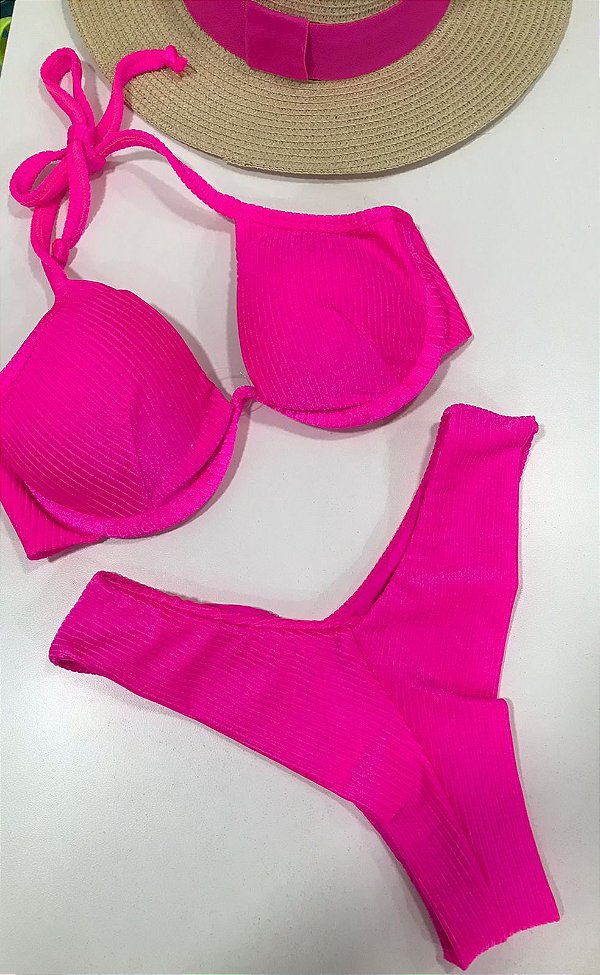 Biquini aro canelado pink