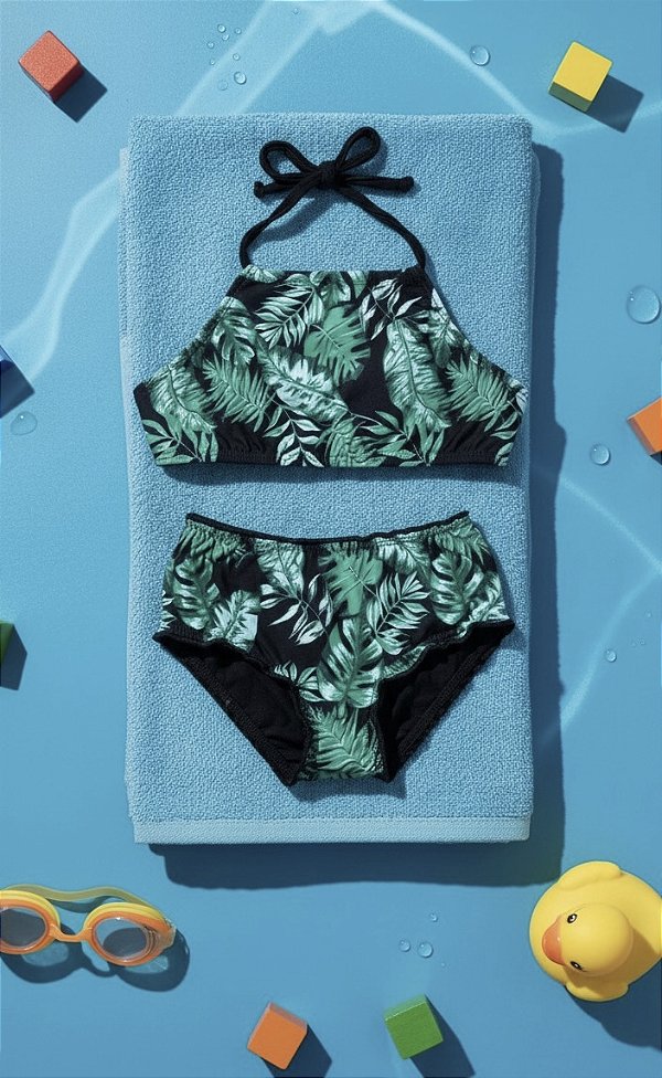 Biquini cropped infantil folhas verde