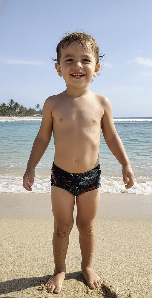 Sunga infantil folhas vermelho verde