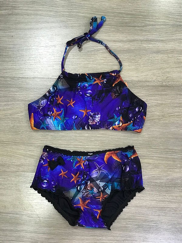 Biquini cropped infantil fundo do mar