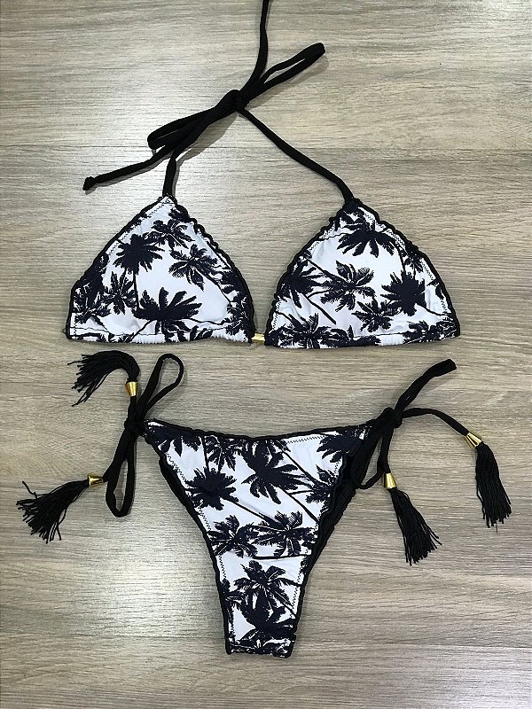 Biquini cortininha amarrar coqueiros branco