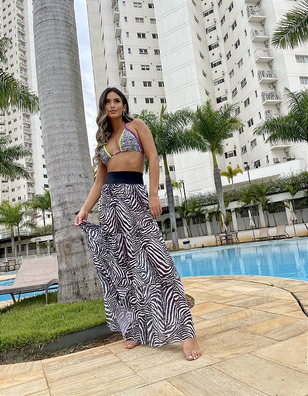 Saia saída de praia tule zebra