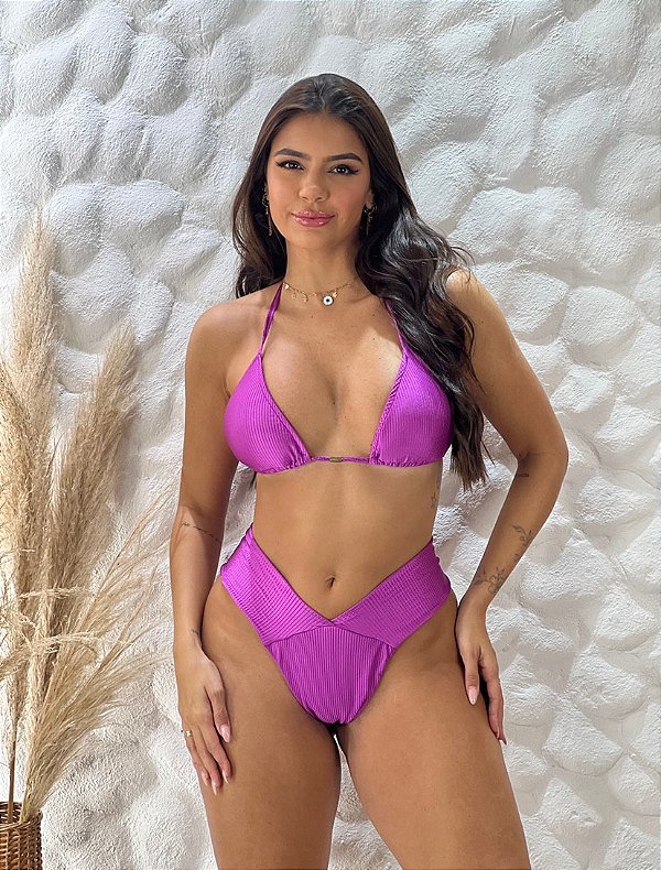 Biquini cortininha canelado calcinha lipo roxo