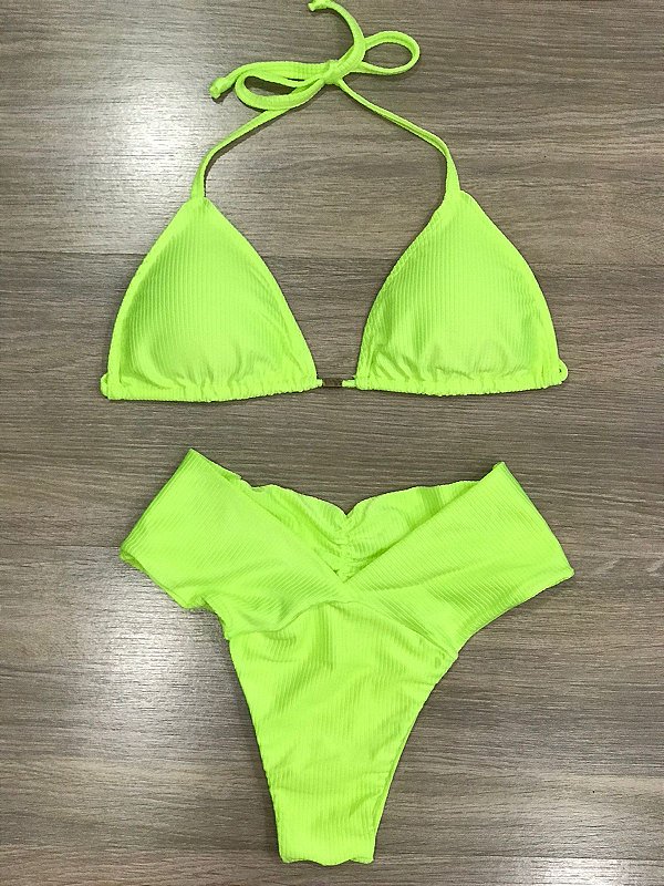 Biquini cortininha canelado calcinha lipo (neon)