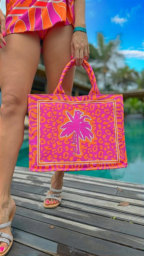 Bolsa Praia Resort - Onça Pink Com Laranja