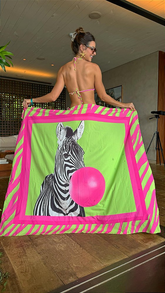 Pareo Canga Resort - Zebra Pink Com Lima