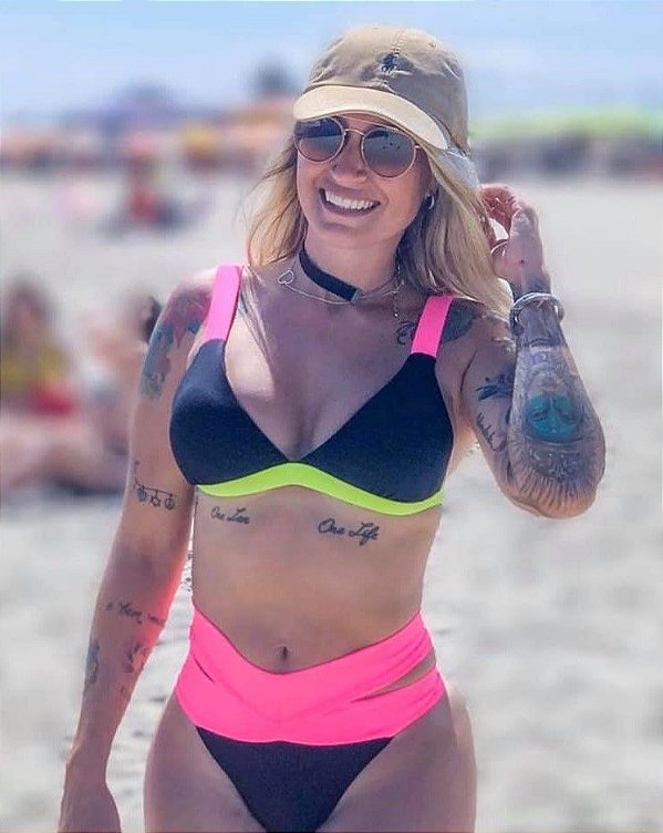 Biquini Geisa (preto neon pink)