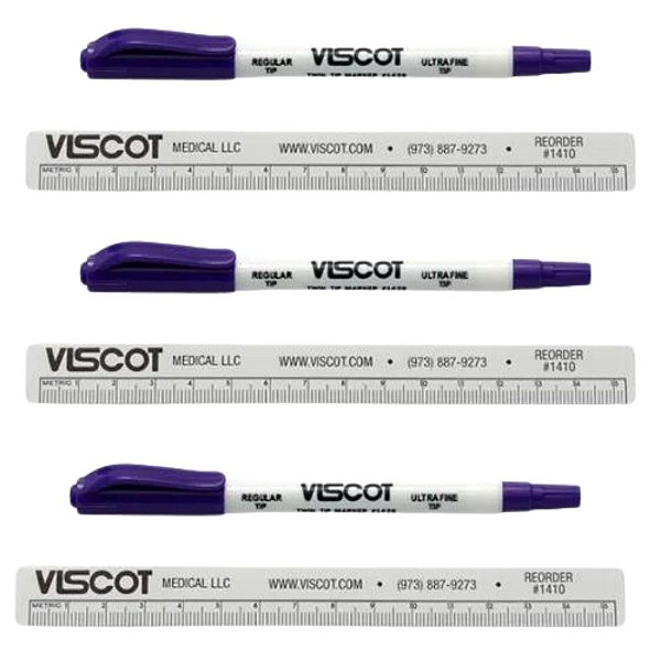 Kit 3 Canetas Viscot 1425SR Ponta Dupla Regular Ultra Fina-Estéril