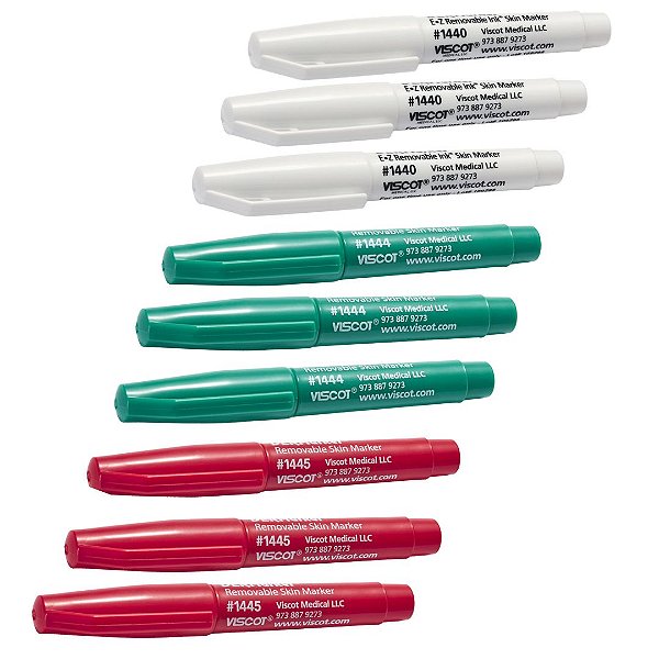 Kit 9 Canetas Dérmicas Marcação Dermarker, Viscot. VERDE e VERMELHA e BRANCA
