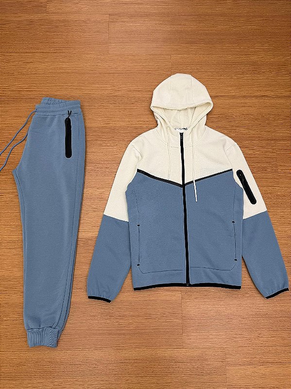 CONJUNTO MOLETOM TECH (creme/azul)