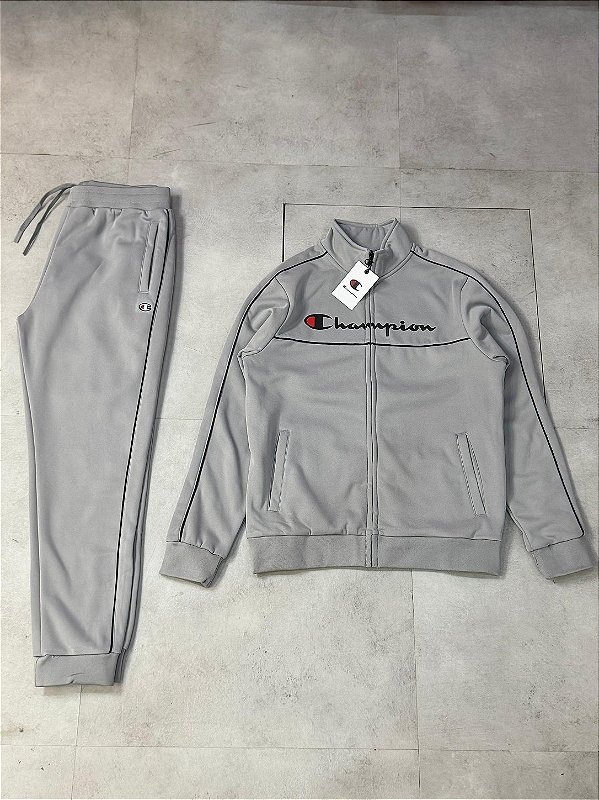 CONJUNTO TRACKSUIT CHAMPION “Contrast Line Script” (cinza)