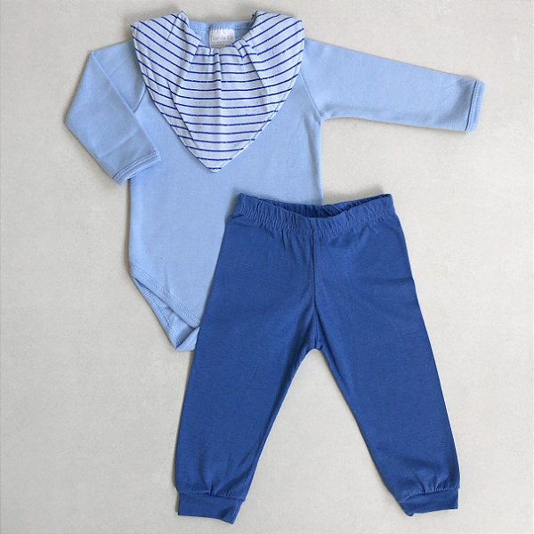 Conjunto Body Bebê Pagão Com Bandana Azul