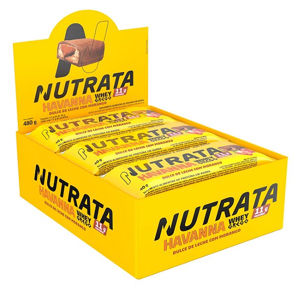 Whey Grego Bar Havanna & Morango - Nutrata 12 un.