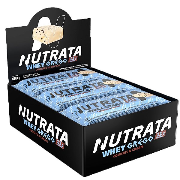 Whey Grego Bar Cookies & Cream - Nutrata 12 Un.