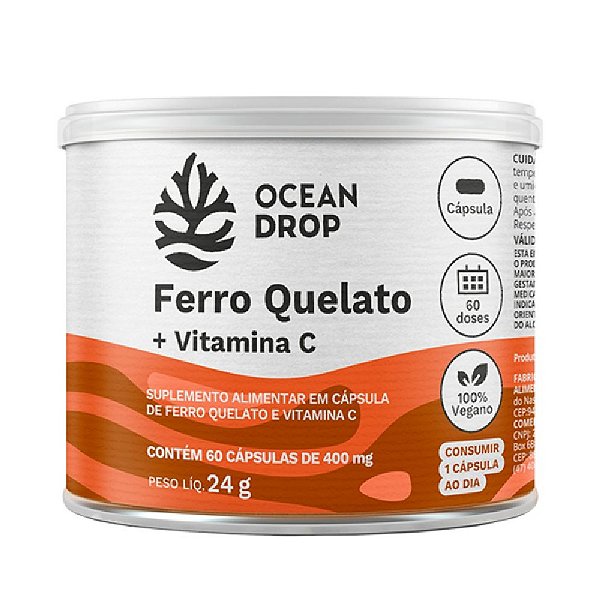 Ferro Quelato + Vitamina C - Ocean Drop 60 Cápsulas