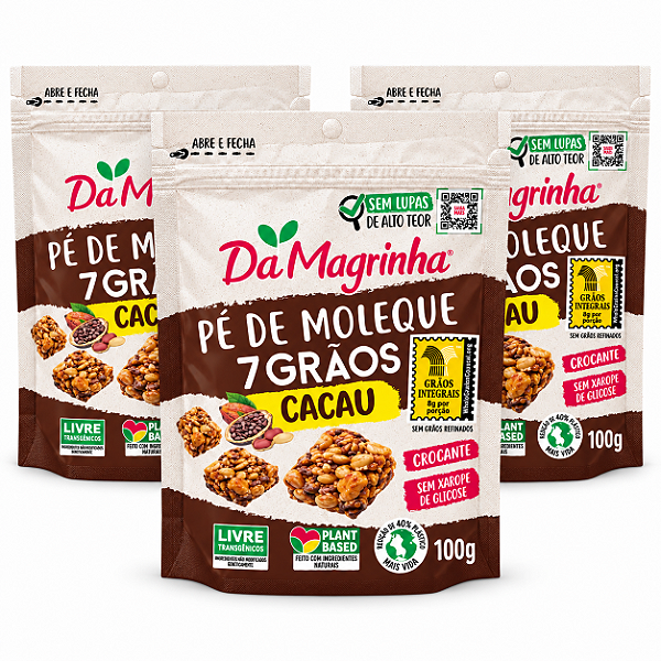 3x Pé De Moleque 7 Grãos Cacau - Da Magrinha 100g