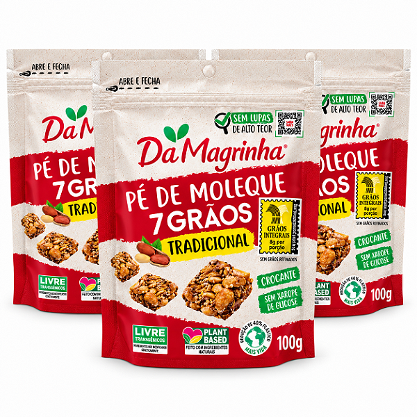 3x Pé De Moleque 7 Grãos Tradicional - Da Magrinha 100g
