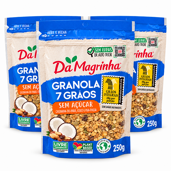 3x Granola 7 Grãos Sem Açúcar - Da Magrinha 250g