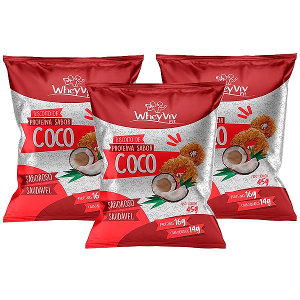 3x Biscoito de Coco - Wheyviv - 45g