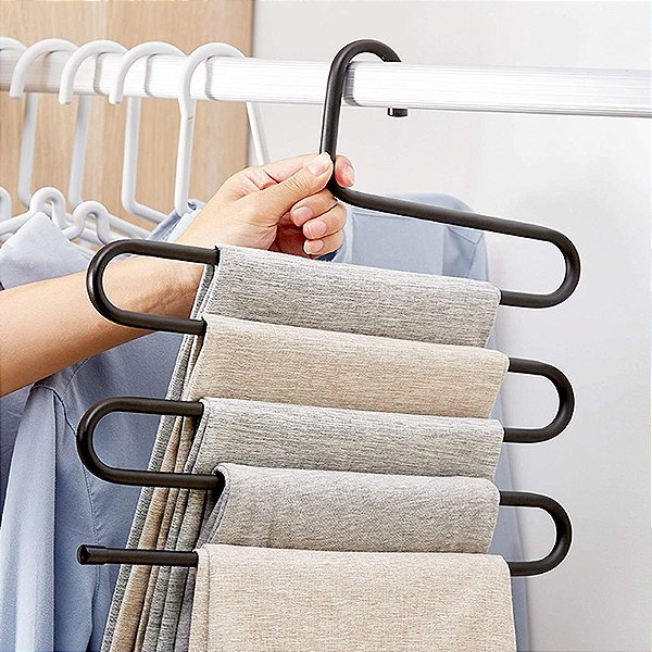 Cabide Para Calças Em Inox Com 5 Divisórias Multifuncional