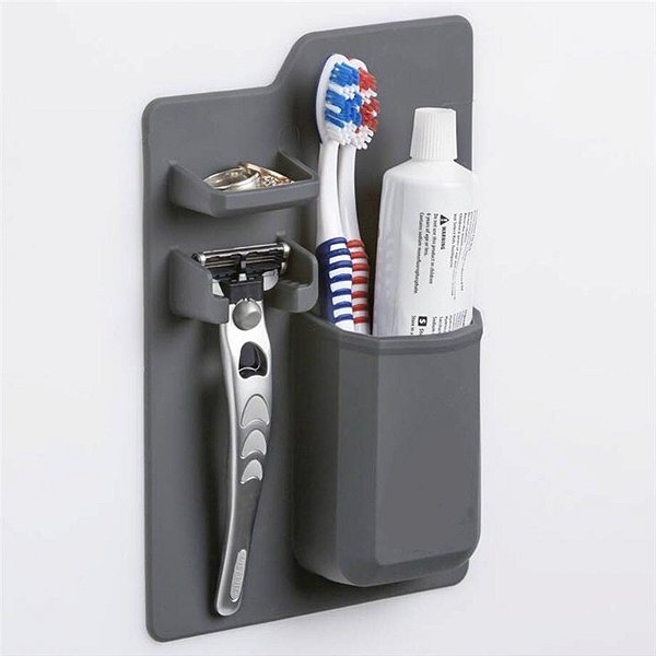 Porta Escova De Dente e Barbeador Silicone Adesivo Banheiro