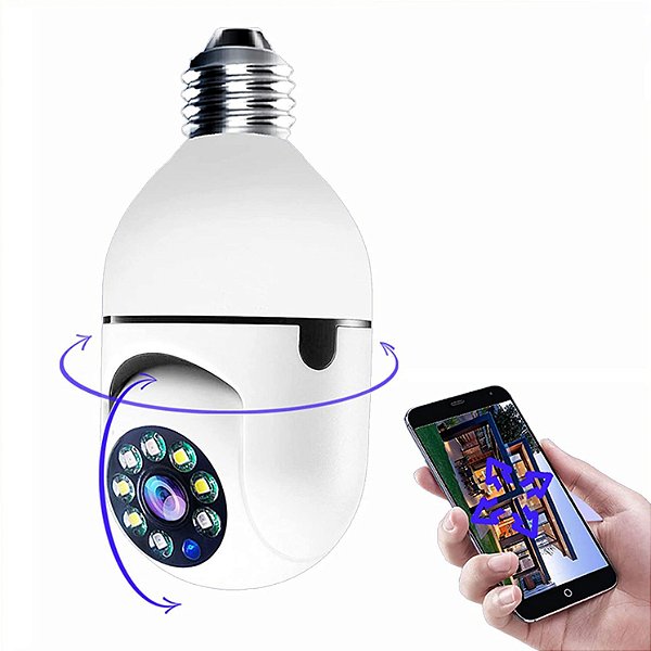 Câmera Espiã Visão Noturna Panorâmica Rotativa 360 Wifi