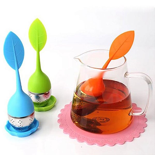 Infusor de Chá de Silicone e Inox em Formato Folha