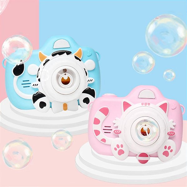 Brinquedo Lança Bolhas de Sabão Câmera Gatinho ou Vaquinha