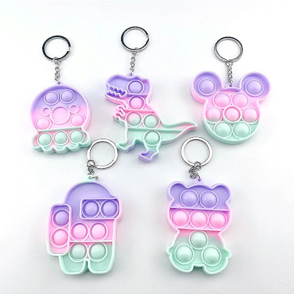 Pop It Fidget Chaveiro de Silicone de Apertar Colorido Anti Stress