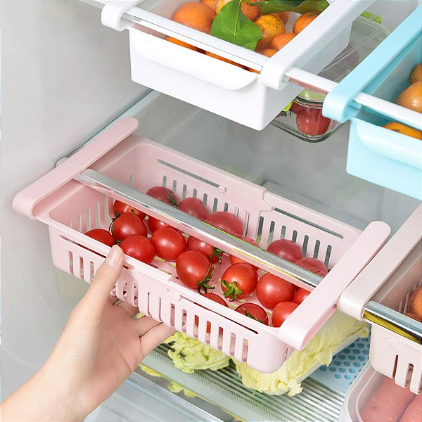 Organizador de Geladeira Gaveta Multiuso Retrátil de Plástico Colors